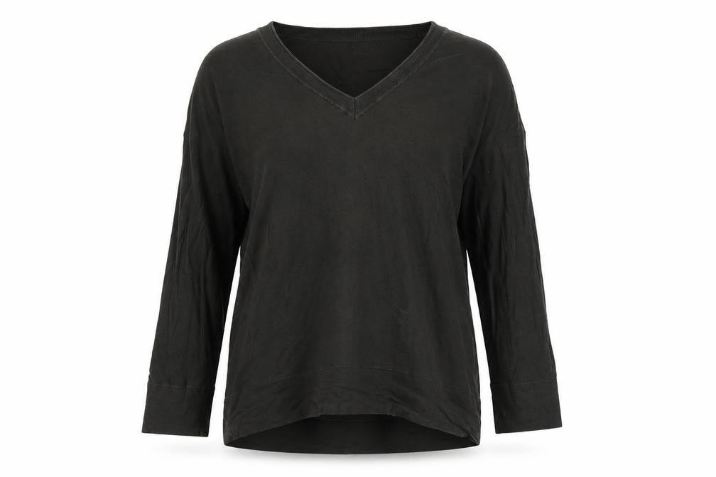 Jigsaw Women's Black V-Neck Cotton Long Sleeve Pullover Jumper Size L