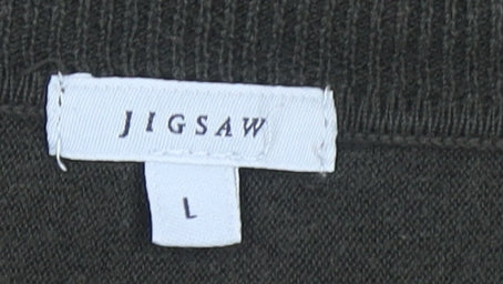 Jigsaw Women's Black V-Neck Cotton Long Sleeve Pullover Jumper Size L