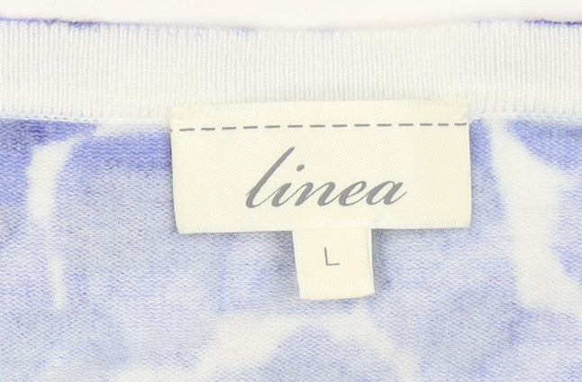 Linea Women’s Blue Geometric Lightweight Knit Cardigan Size L