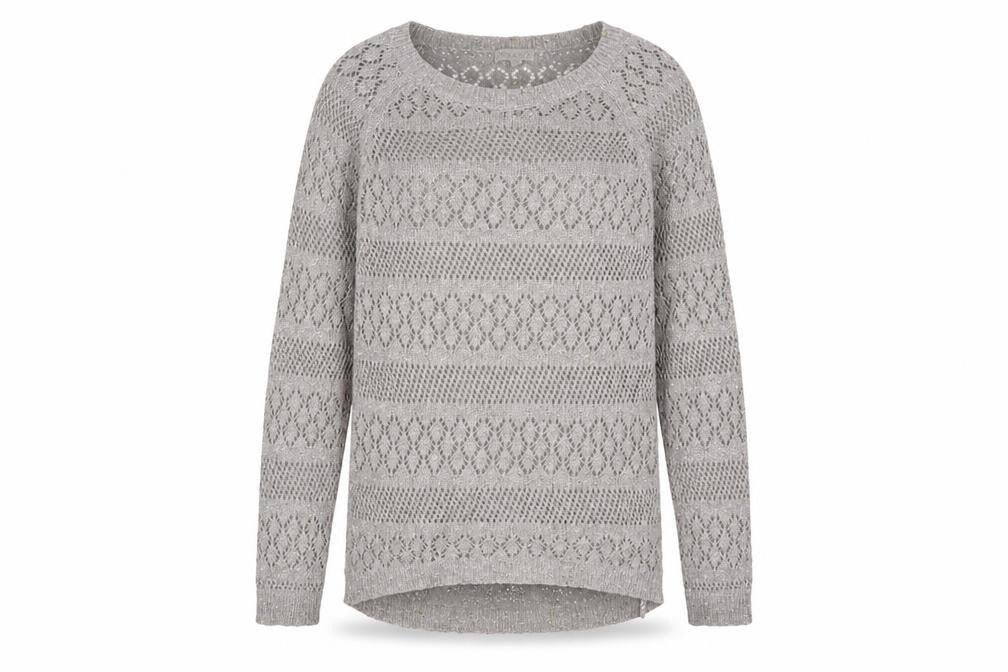 Monsoon Women’s Grey Open-Knit Metallic Pullover Jumper Size S