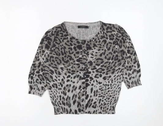 Jo Borkett Women’s Grey Animal Print Wool Blend Cardigan Size S