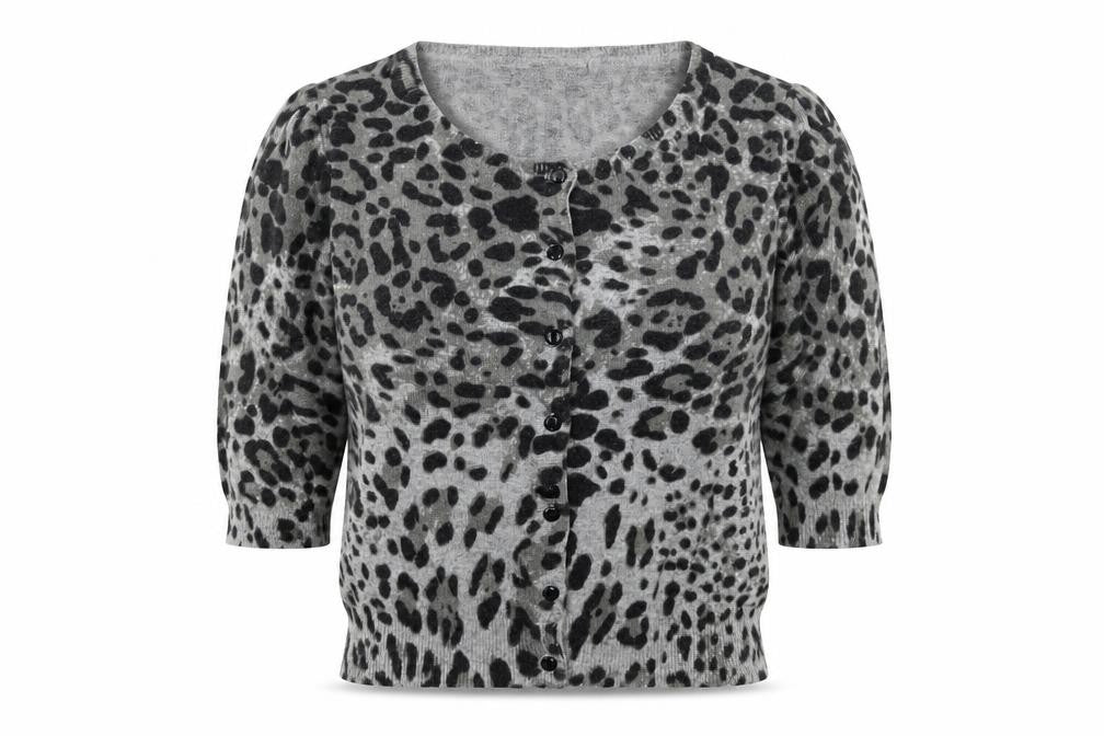 Jo Borkett Women’s Grey Animal Print Wool Blend Cardigan Size S