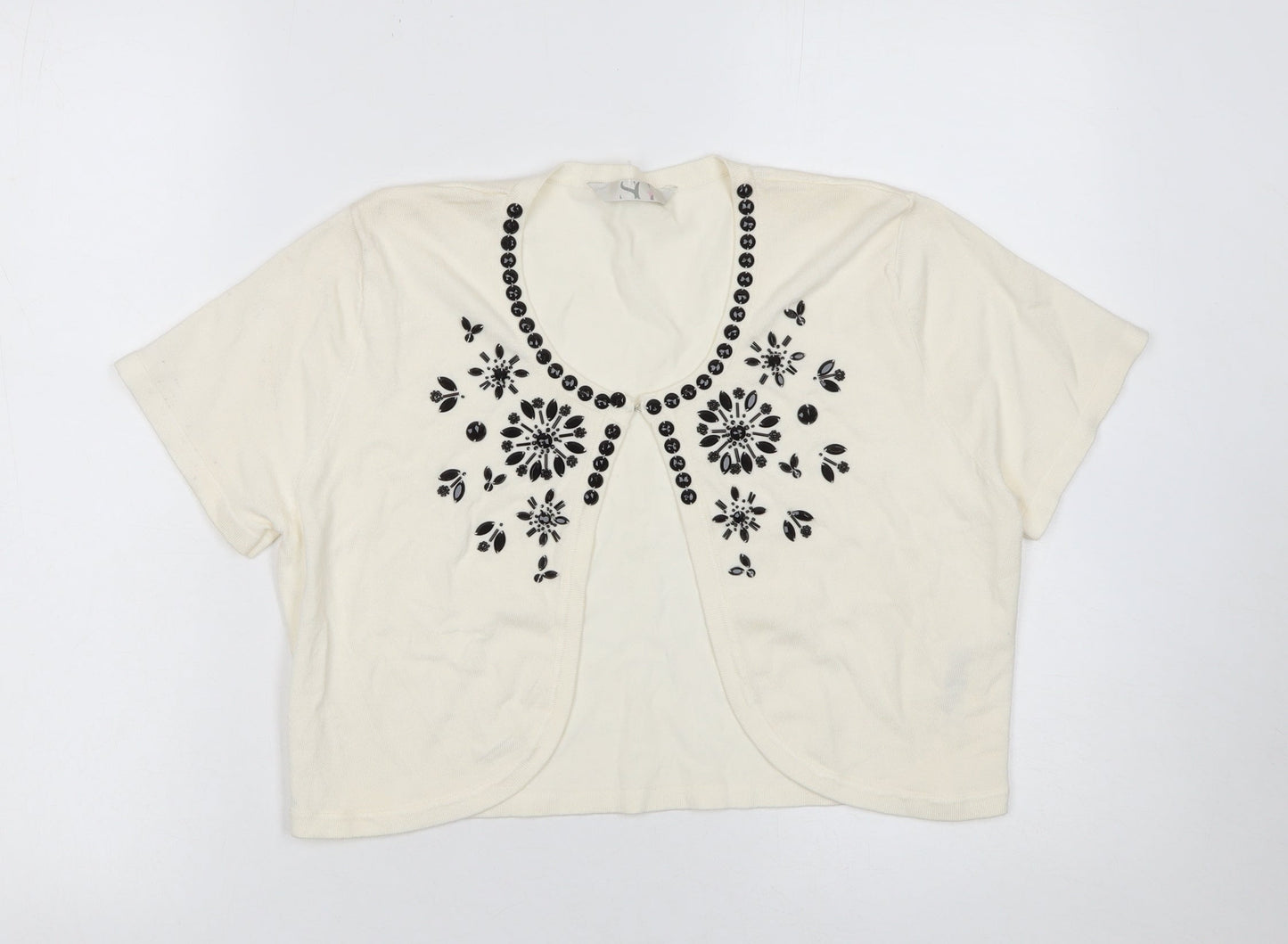 BHS Women’s Ivory Beaded Short Sleeve Knit Cardigan Size 12
