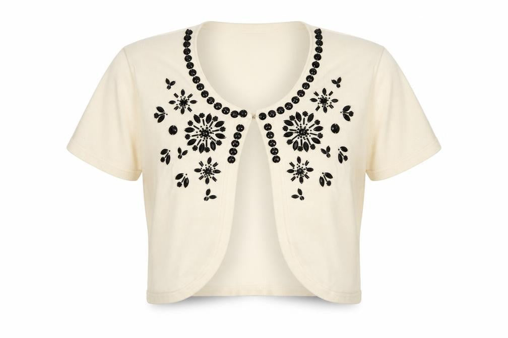 BHS Women’s Ivory Beaded Short Sleeve Knit Cardigan Size 12