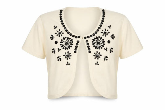 BHS Women’s Ivory Beaded Short Sleeve Knit Cardigan Size 12