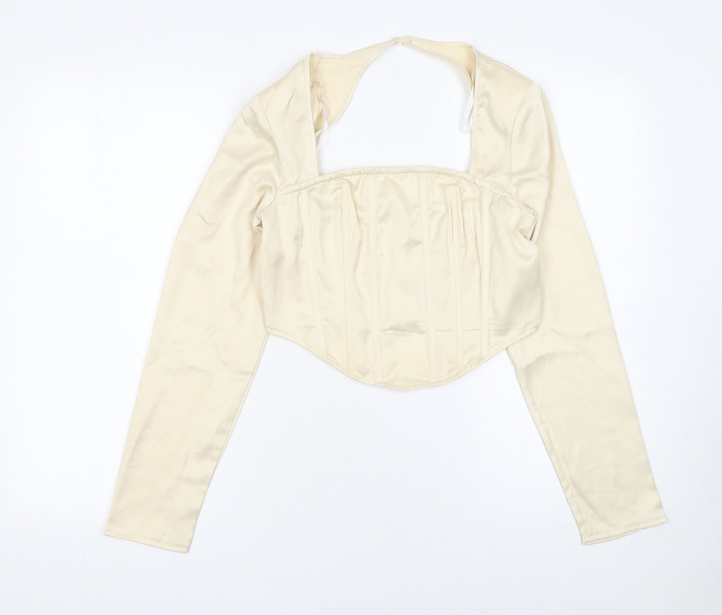 Missguided Women Ivory Cropped Satin Long Sleeve Blouse UK 10