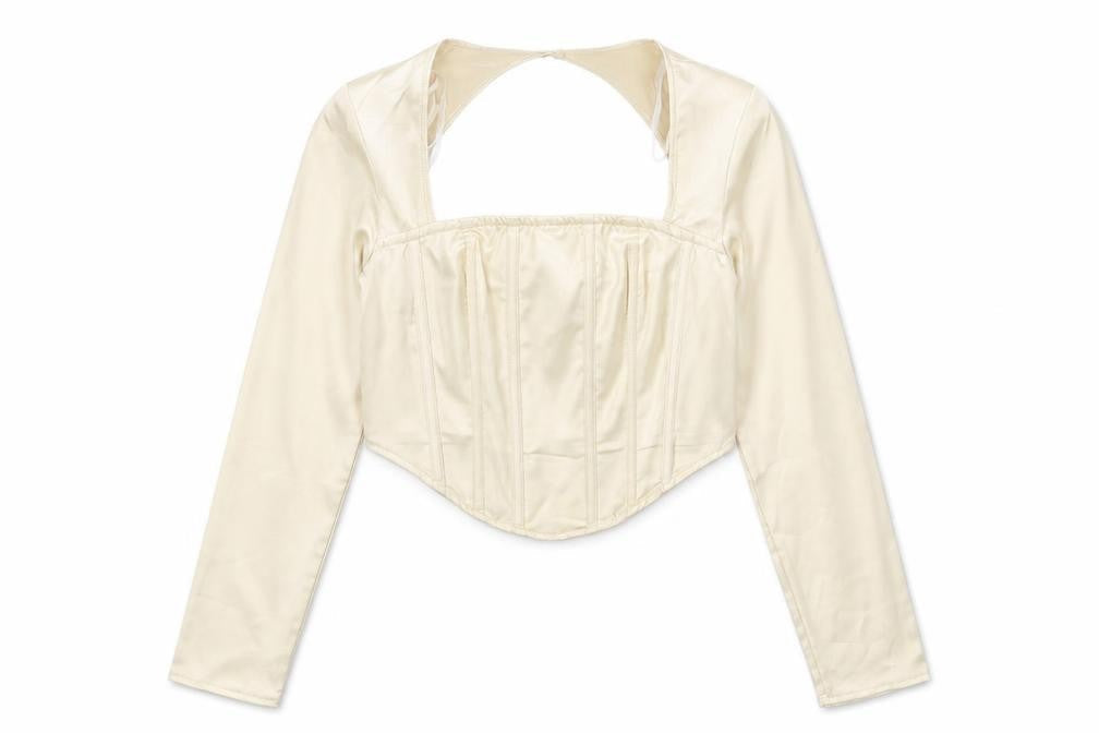 Missguided Women Ivory Cropped Satin Long Sleeve Blouse UK 10