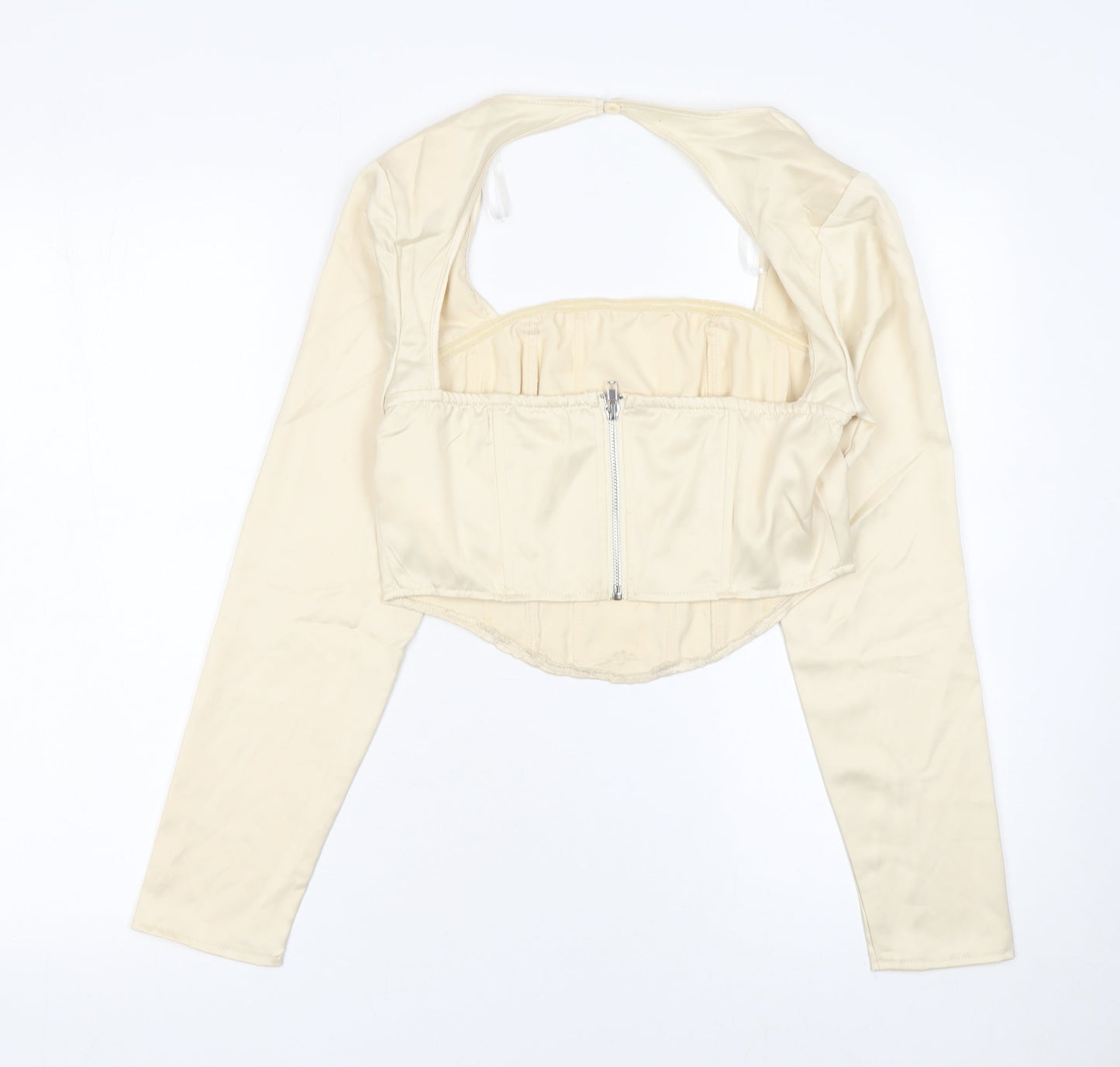 Missguided Women Ivory Cropped Satin Long Sleeve Blouse UK 10