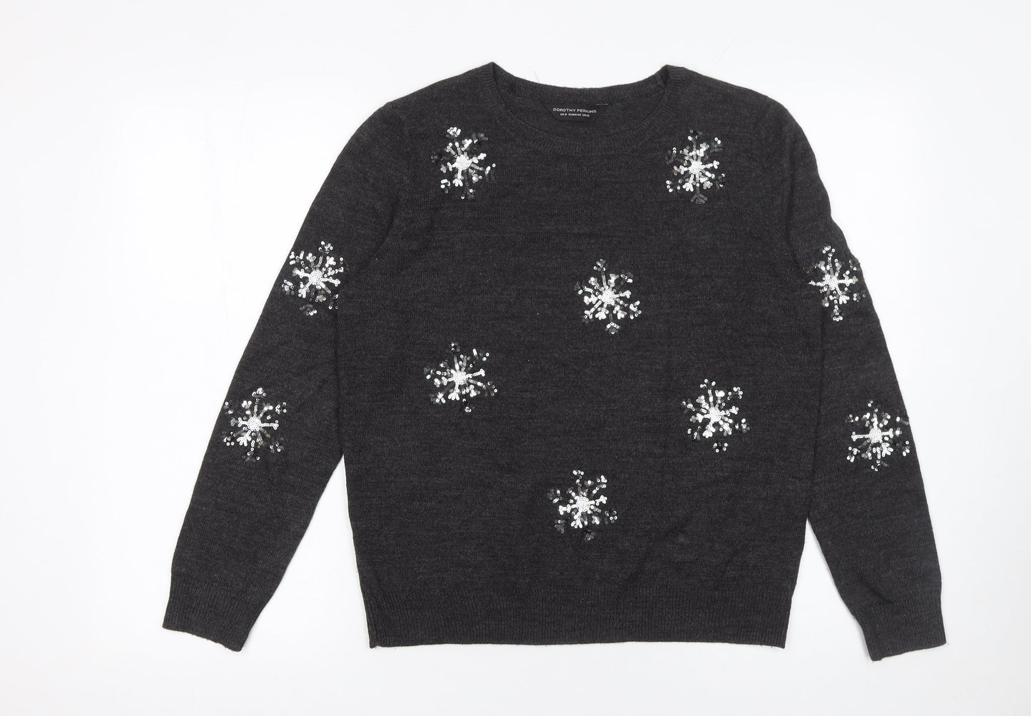 Dorothy Perkins Women Grey Sequin Snowflake Jumper UK 12
