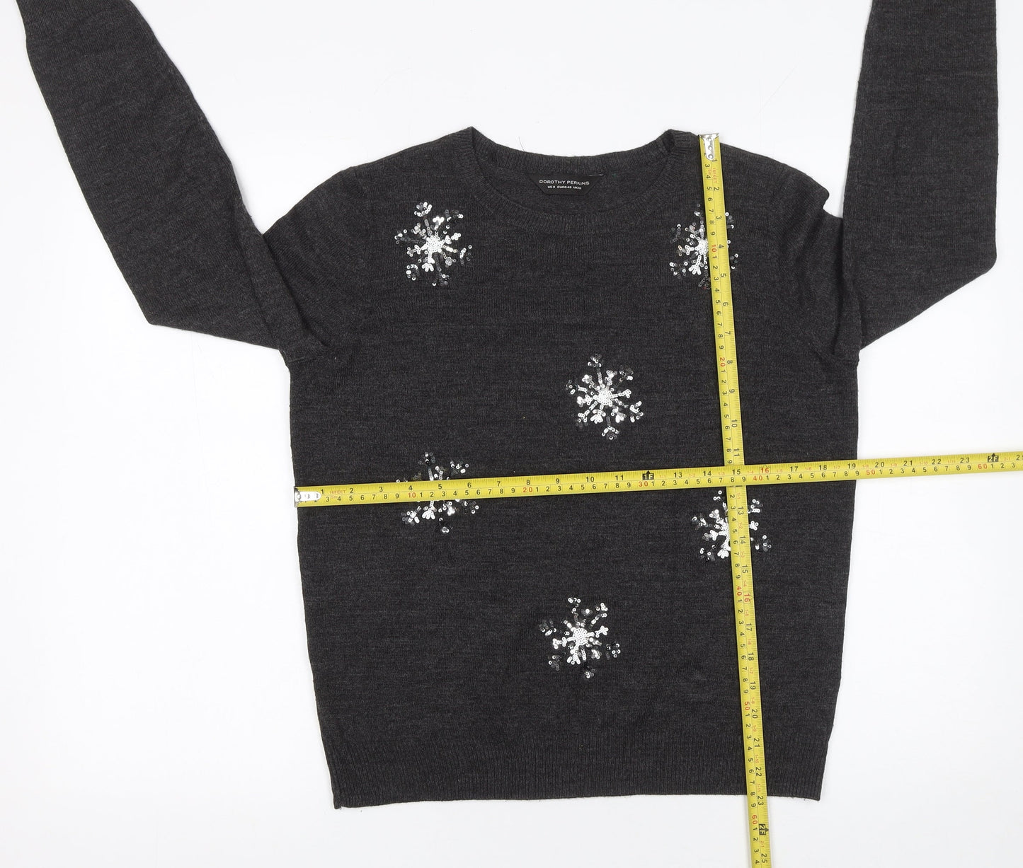 Dorothy Perkins Women Grey Sequin Snowflake Jumper UK 12