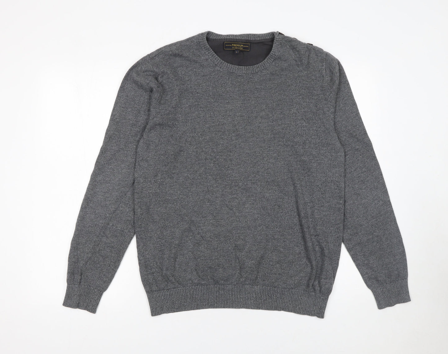 Jack & Jones Men’s Grey Cotton Crew Neck Pullover Jumper L
