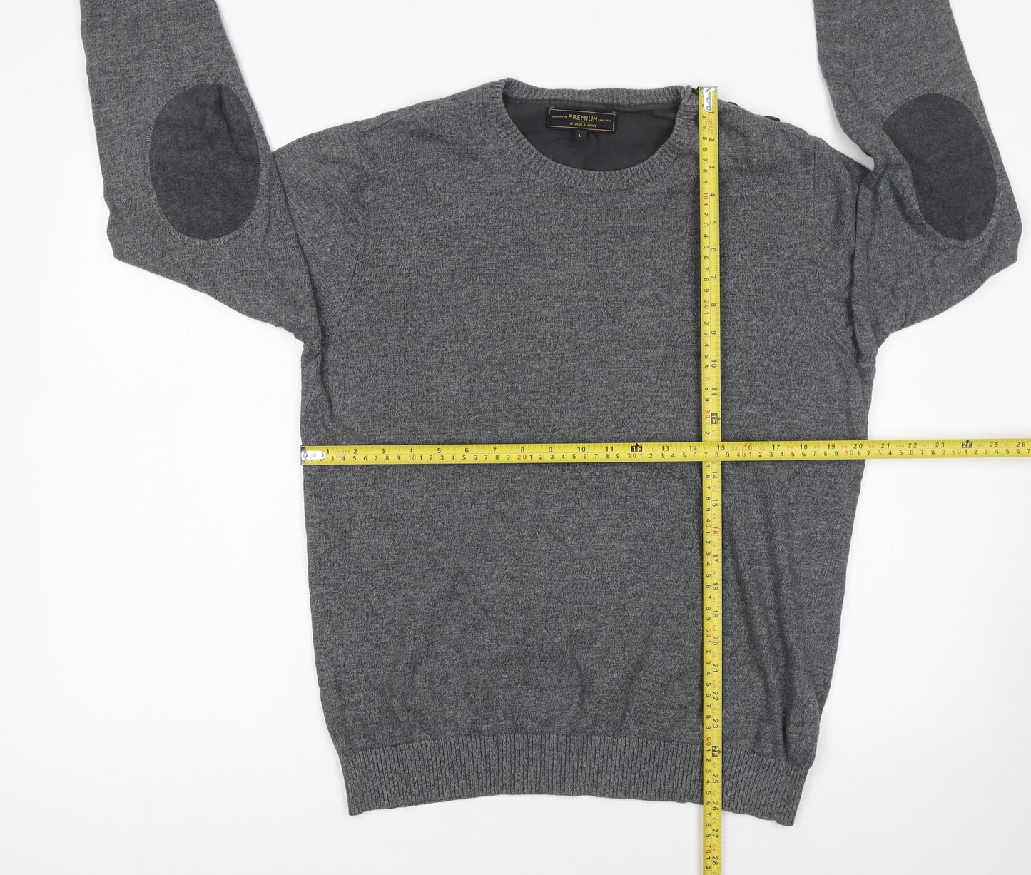 Jack & Jones Men’s Grey Cotton Crew Neck Pullover Jumper L