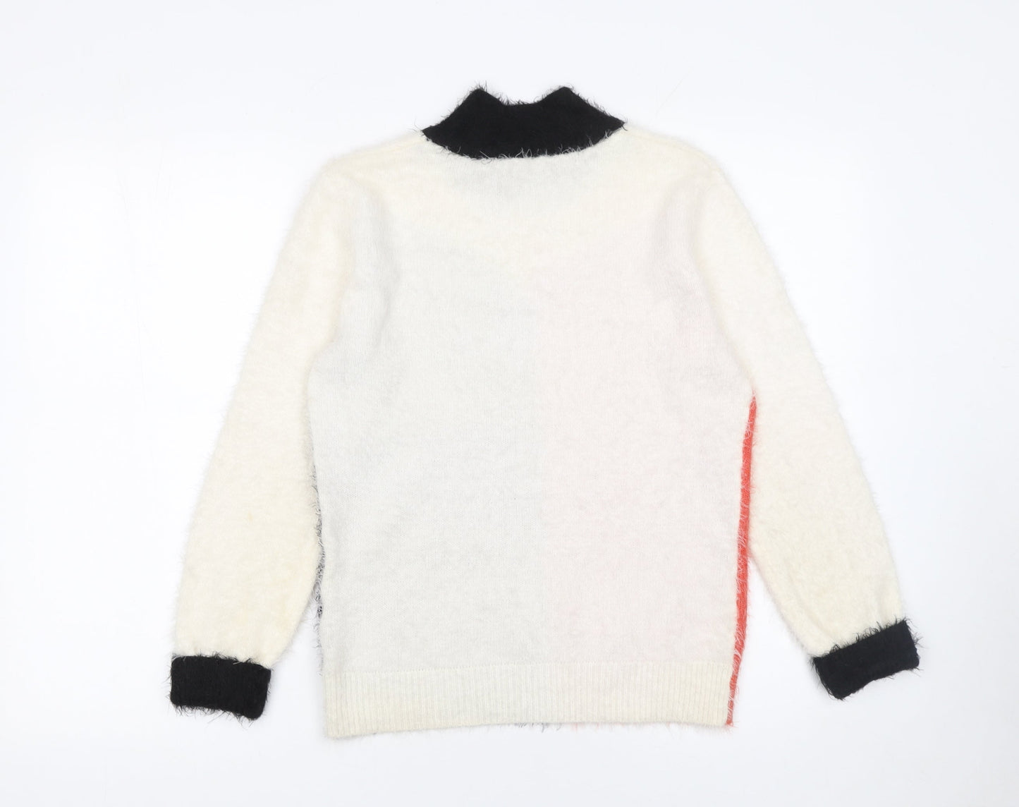 Klass Womens Black Orange Cream High Neck Knit Jumper Size S