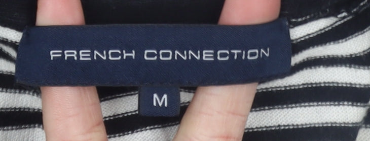 French Connection Womens Black White Striped Cardigan Medium Knit Long Sleeve