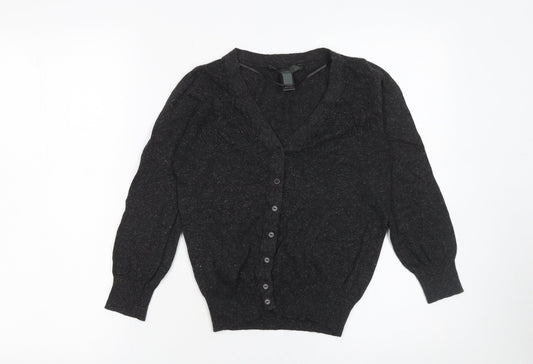 Mango Women's Black V-Neck Cardigan Size S Knit Long Sleeve