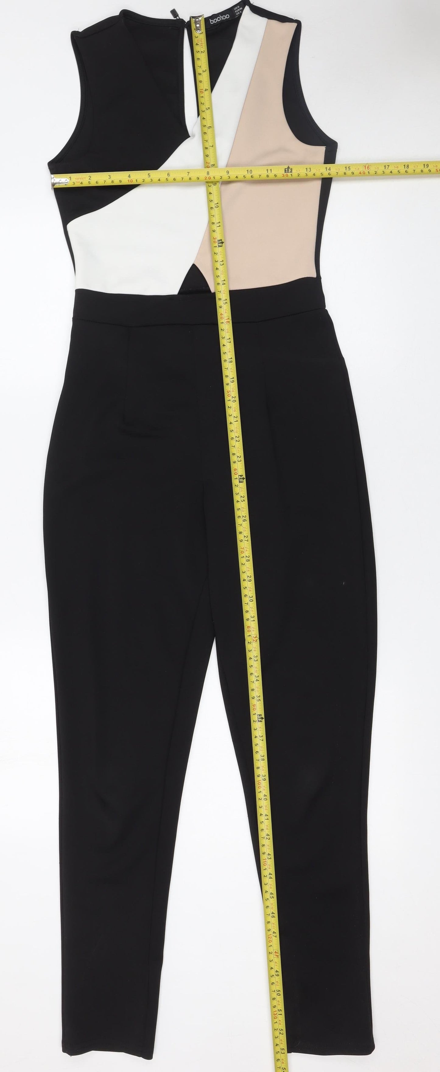 Boohoo Women’s Black Beige Colourblock Sleeveless Jumpsuit Size 8