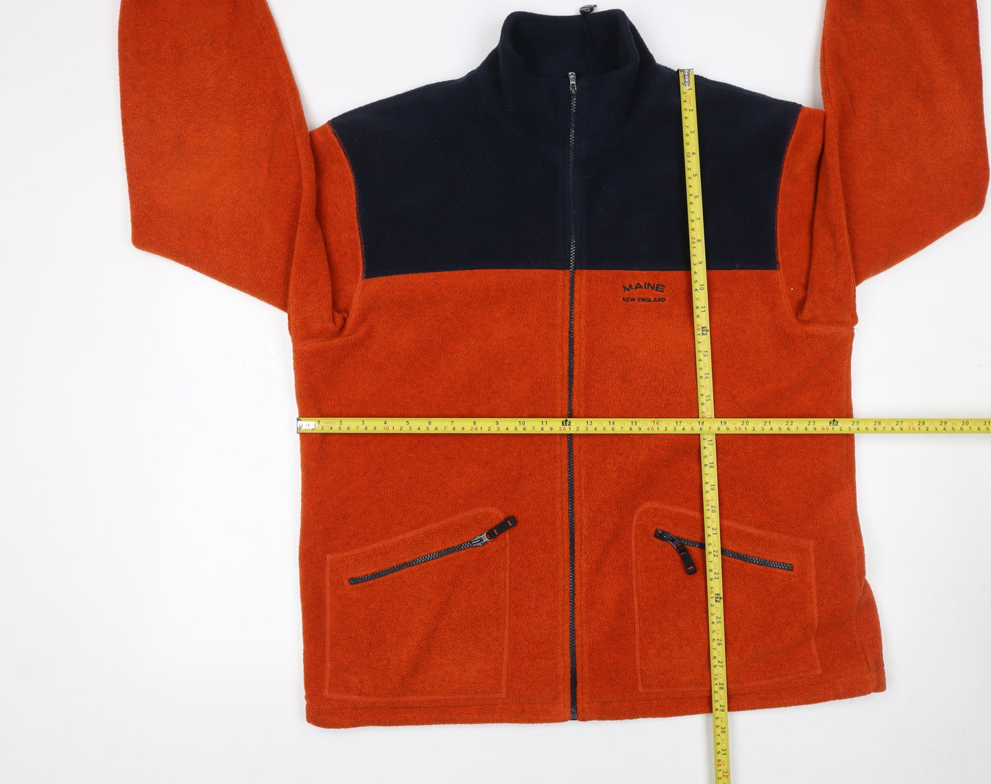 Maine New England Men's Orange Fleece Jacket L 43in Zip Pockets