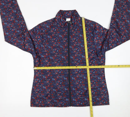 Back view of Anne de Lancay Women's Blue Floral Puffer Jacket, size M