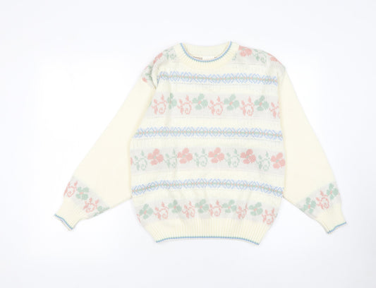 Amari Women’s Ivory Floral Knit Pullover Jumper Size 10-12
