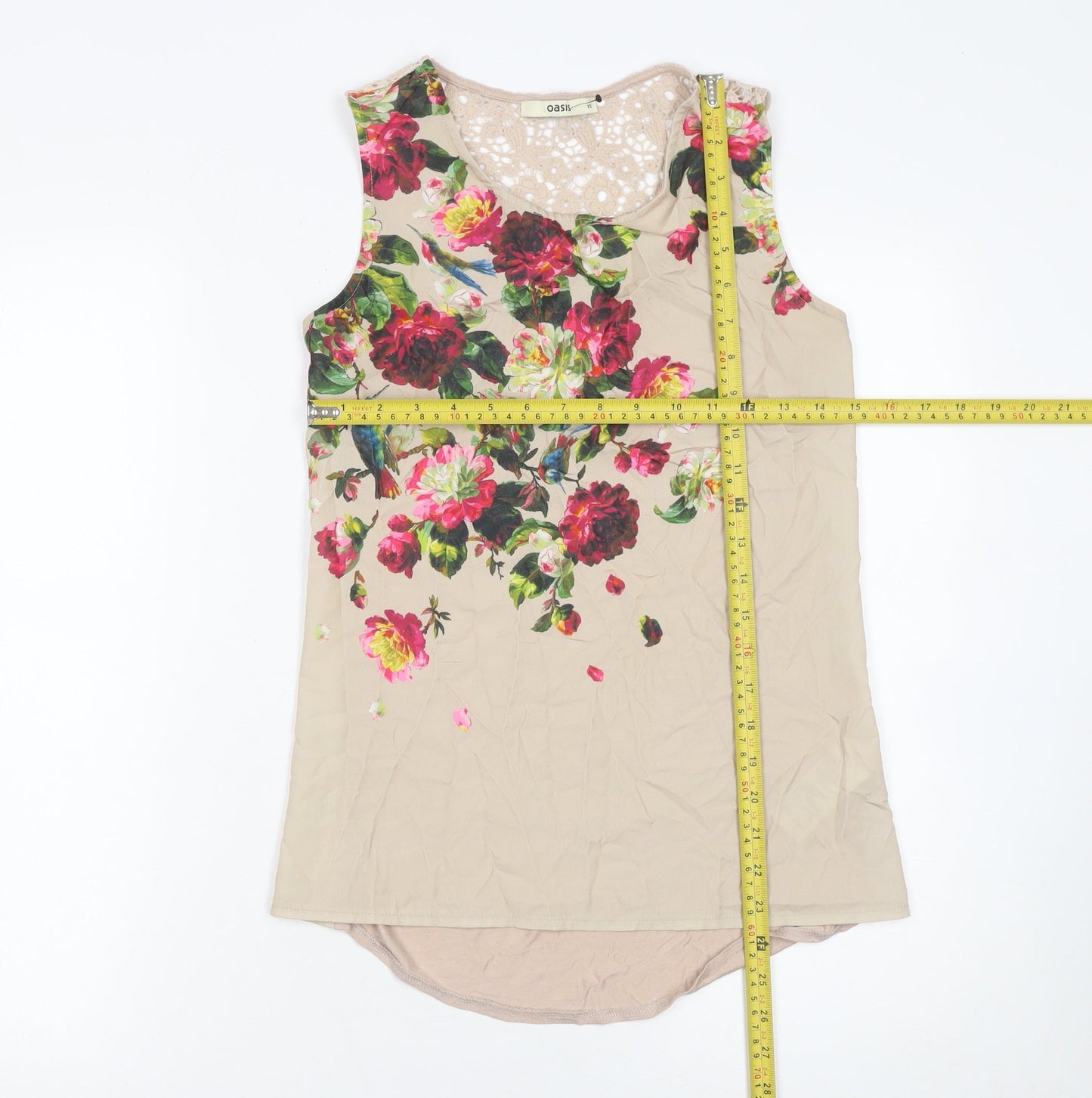 Oasis Women's Beige Floral Lace Back Sleeveless Blouse XS