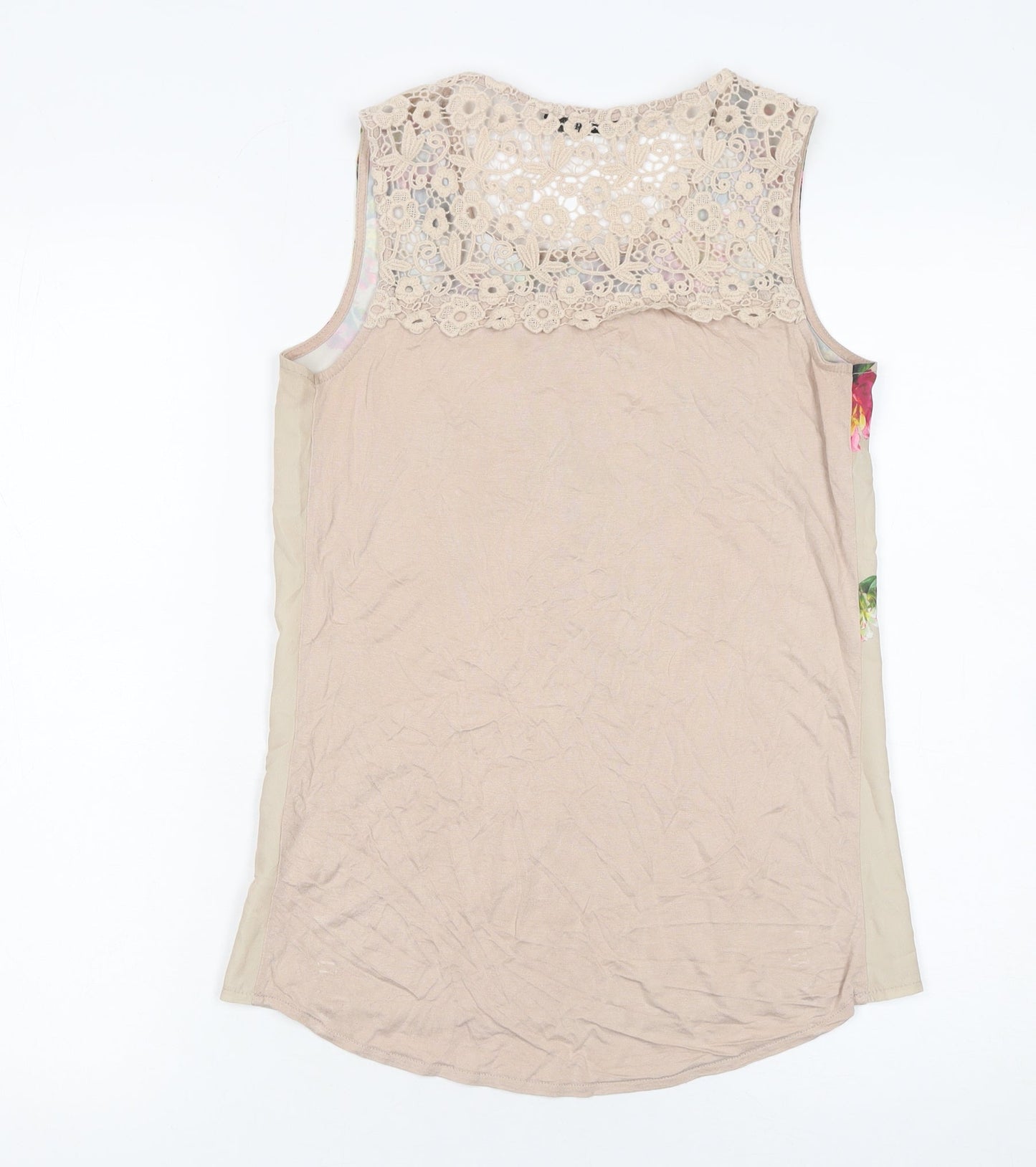 Oasis Women's Beige Floral Lace Back Sleeveless Blouse XS