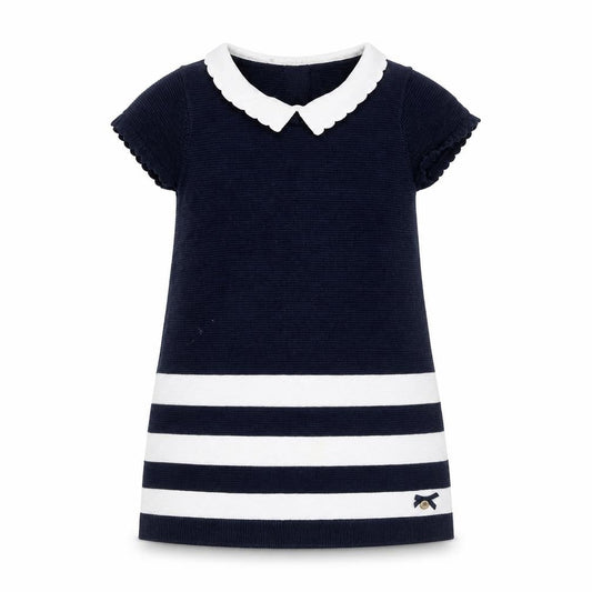 Front view of Junior J by Jasper Conran Navy & White Striped Knit Dress 18-24 Months girls’