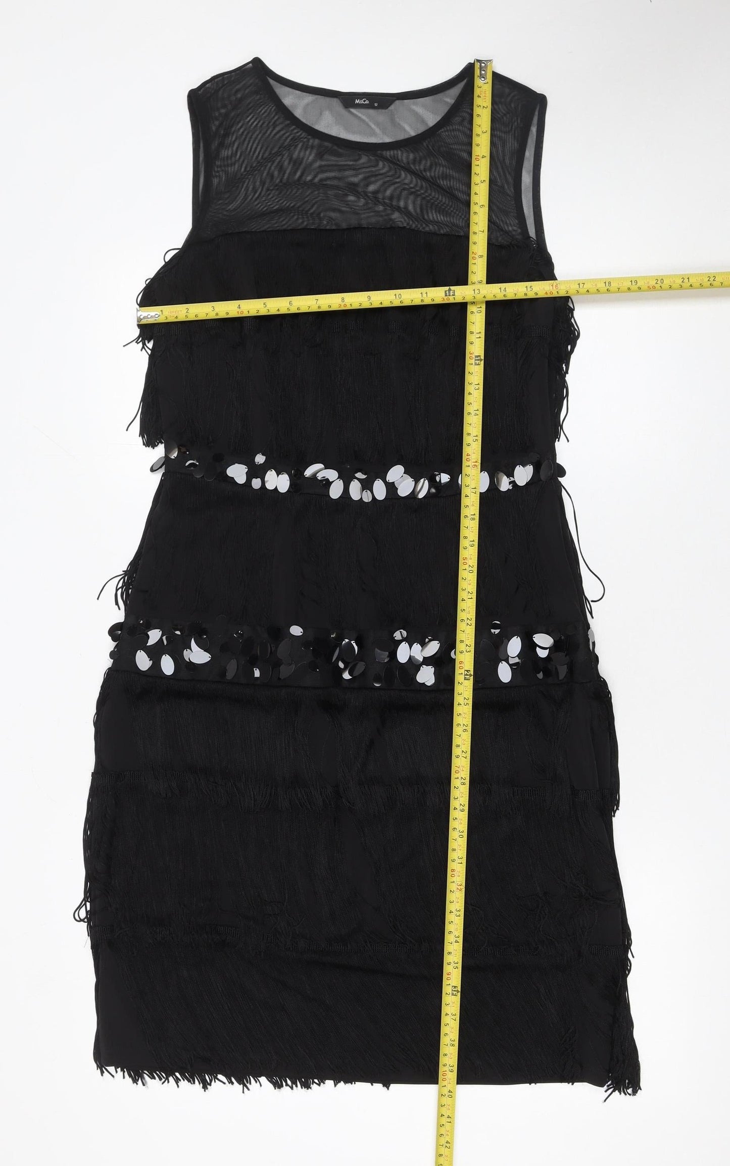 M&Co. Womens Black Sequin Fringe Sheath Party Dress Size 12