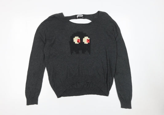 Illustrated People Women’s Grey Cotton Cartoon Pullover Jumper M