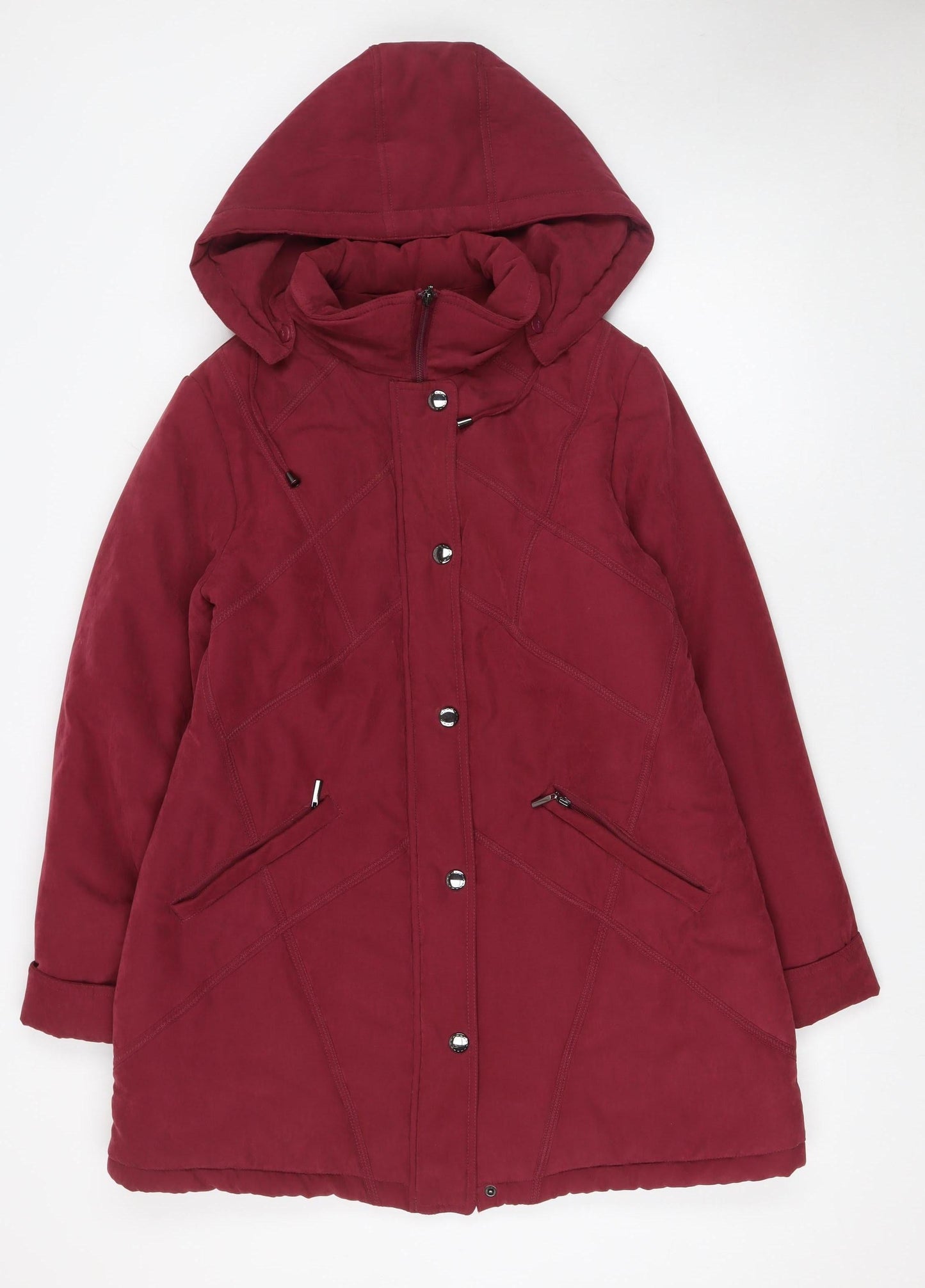 First Avenue Women's Red Hooded Parka Coat Size 14 Long Water Resistant