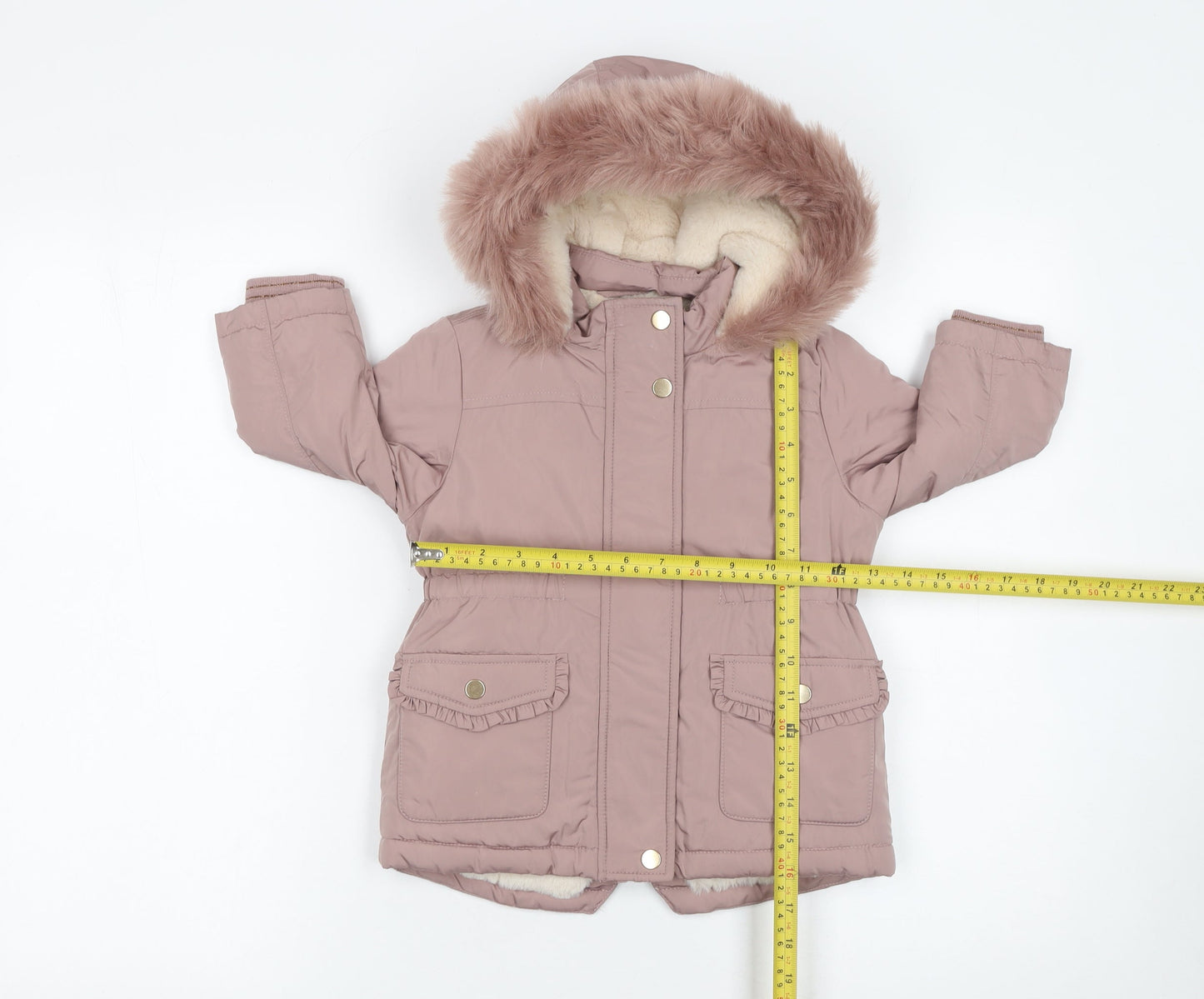 NEXT Girls Pink Faux Fur Hooded Winter Parka Coat 12-18 Months
