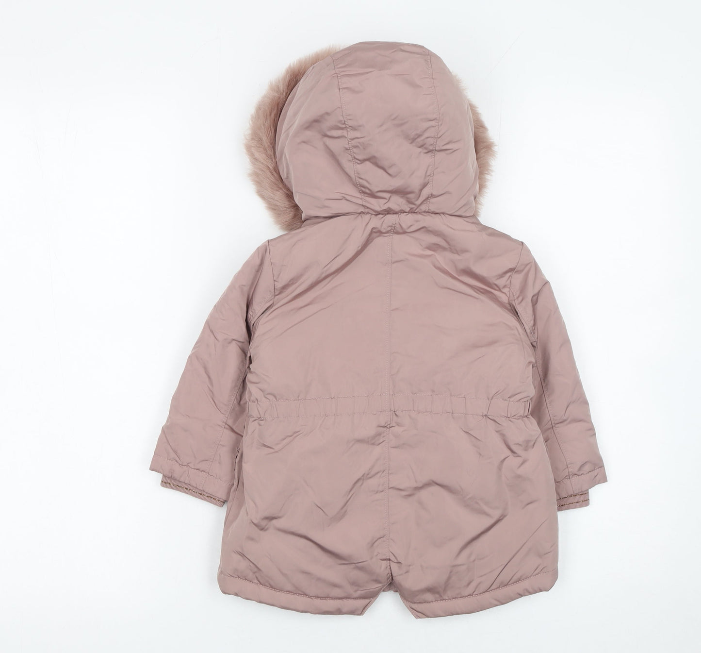NEXT Girls Pink Faux Fur Hooded Winter Parka Coat 12-18 Months
