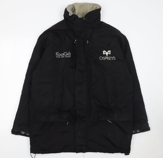 Kooga Men's Black Ospreys Rugby Parka Jacket Size M Hooded Waterproof