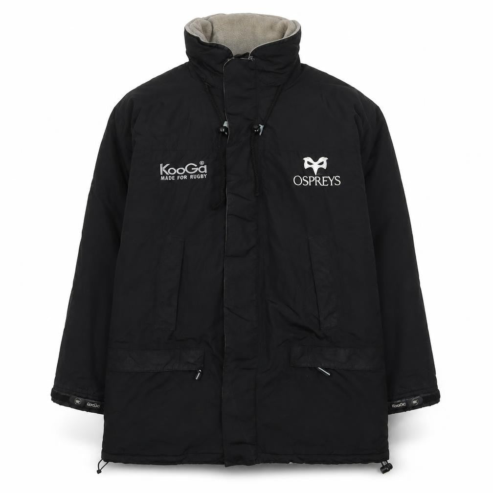 Kooga Men's Black Ospreys Rugby Parka Jacket Size M Hooded Waterproof