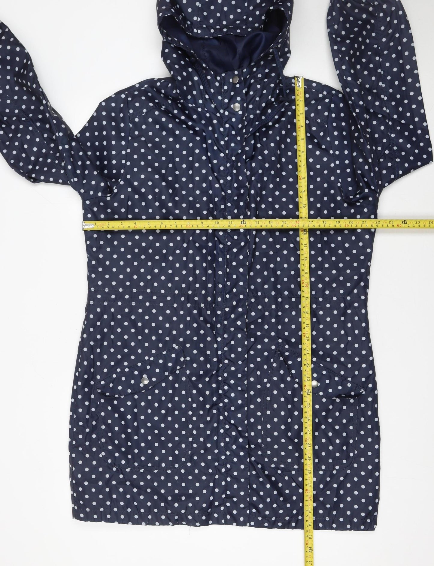 Capsule Women Blue Polka Dot Waterproof Hooded Rain Coat UK 14