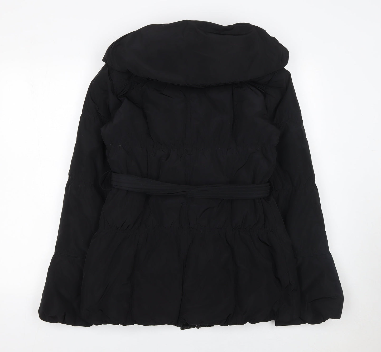 Covered Women Black Belted Puffer Coat Size 10 Winter Hooded Jacket