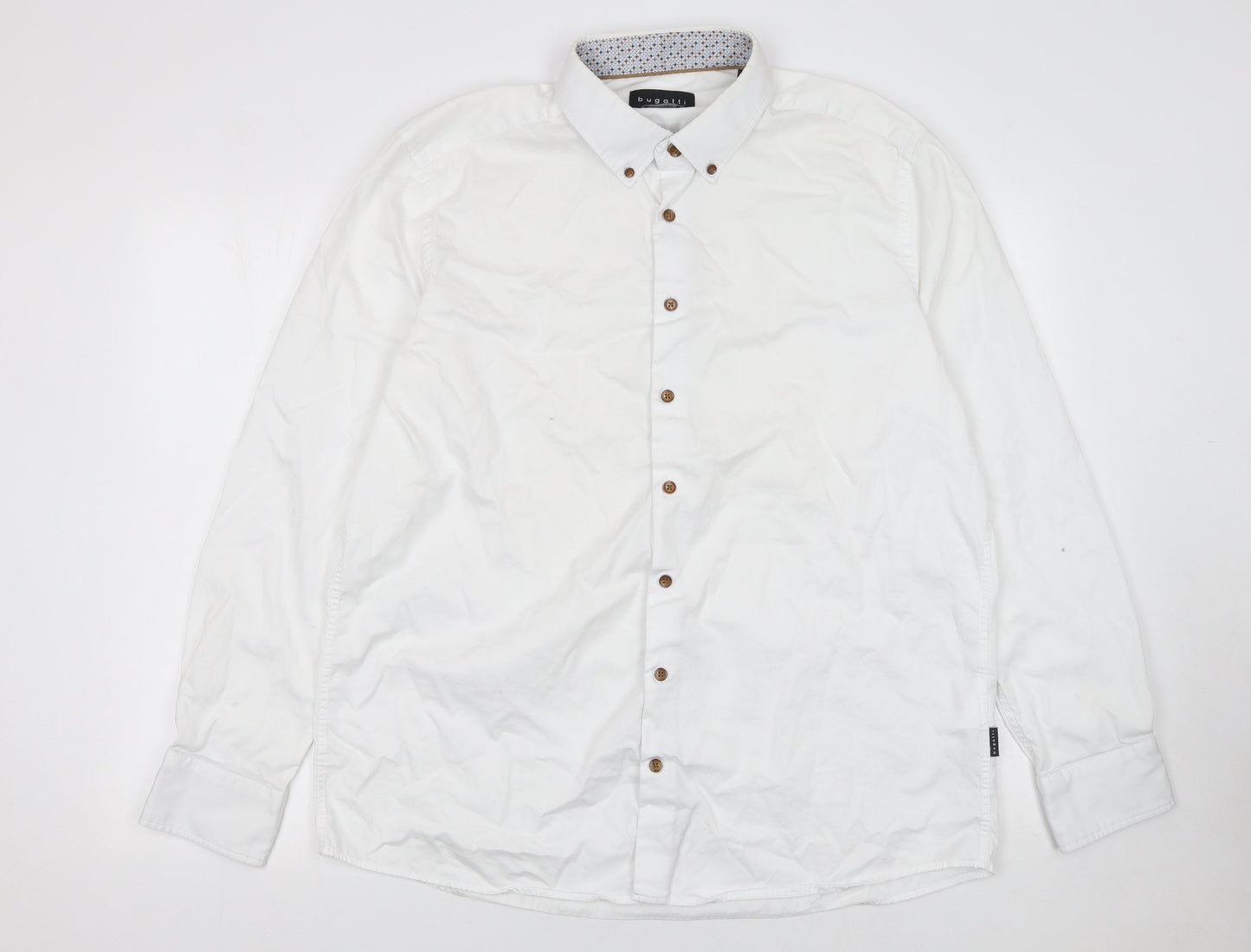 Bugatti Men's White Cotton Button-Down Long Sleeve Shirt XL