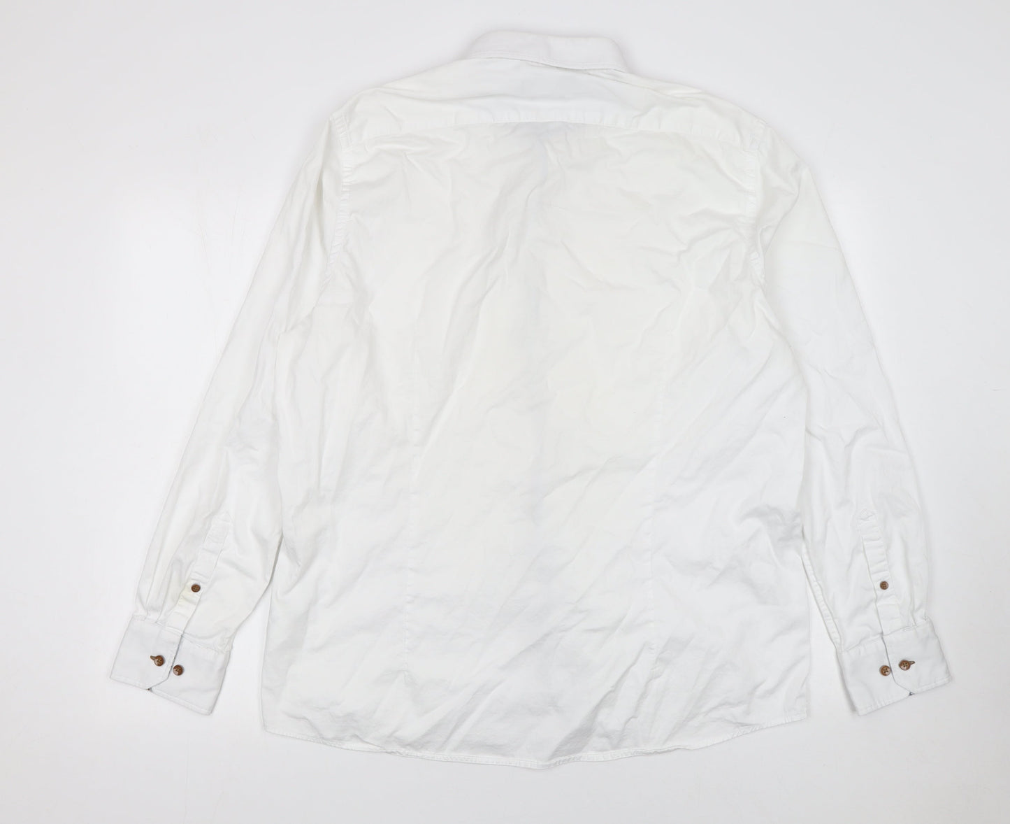 Bugatti Men's White Cotton Button-Down Long Sleeve Shirt XL