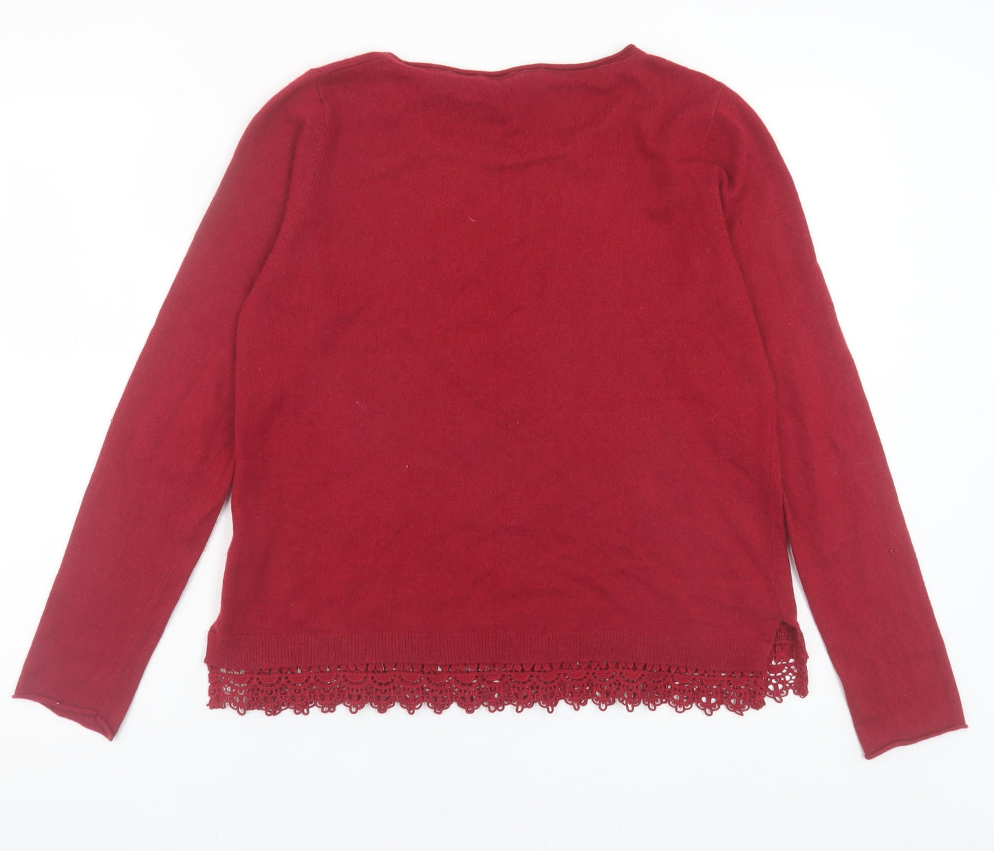 White Stuff Women Red Wool Cashmere Blend Crochet Hem Jumper Size 12