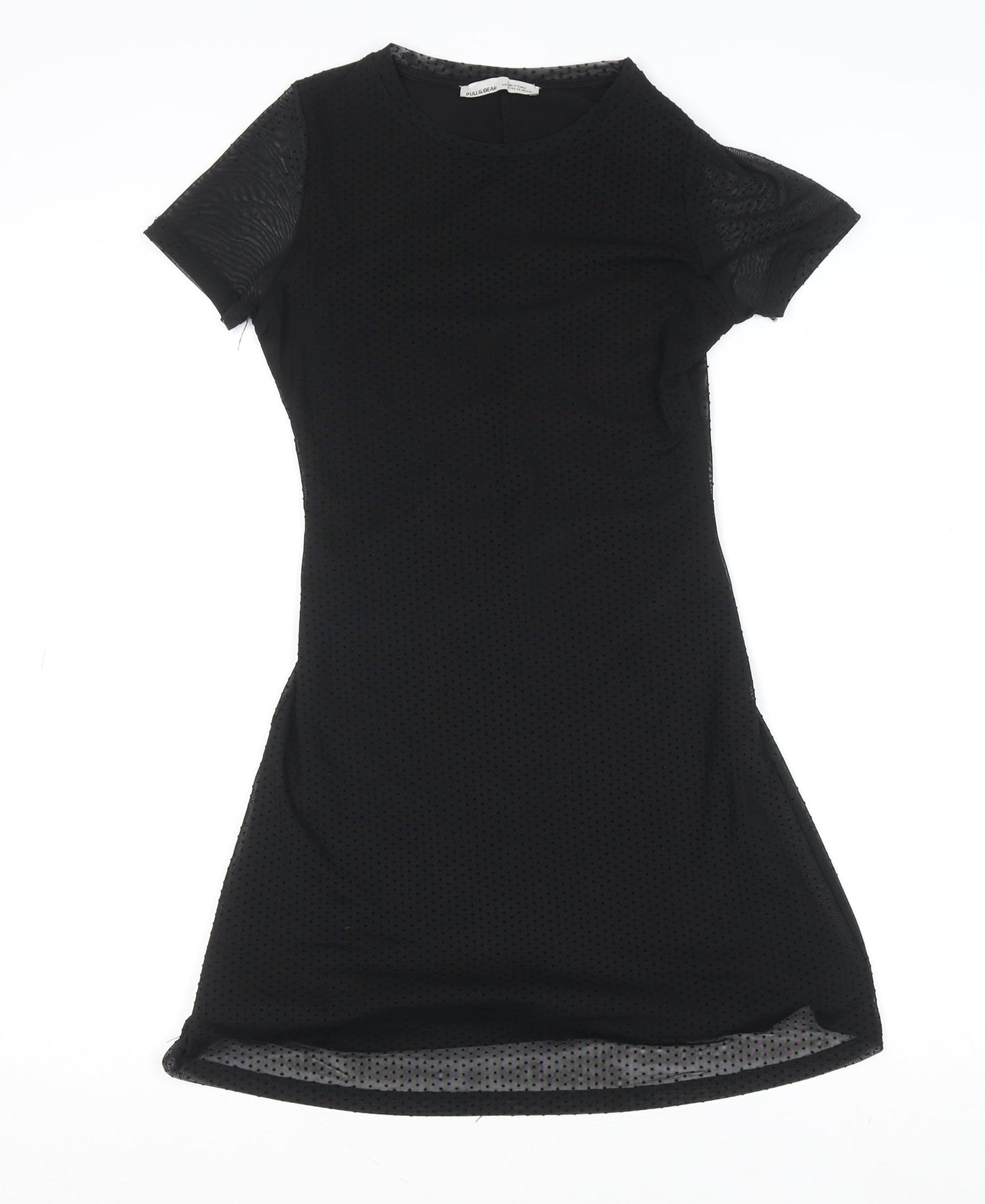 PULL&BEAR Womens Black XS Bodycon Mesh Short Sleeve Dress