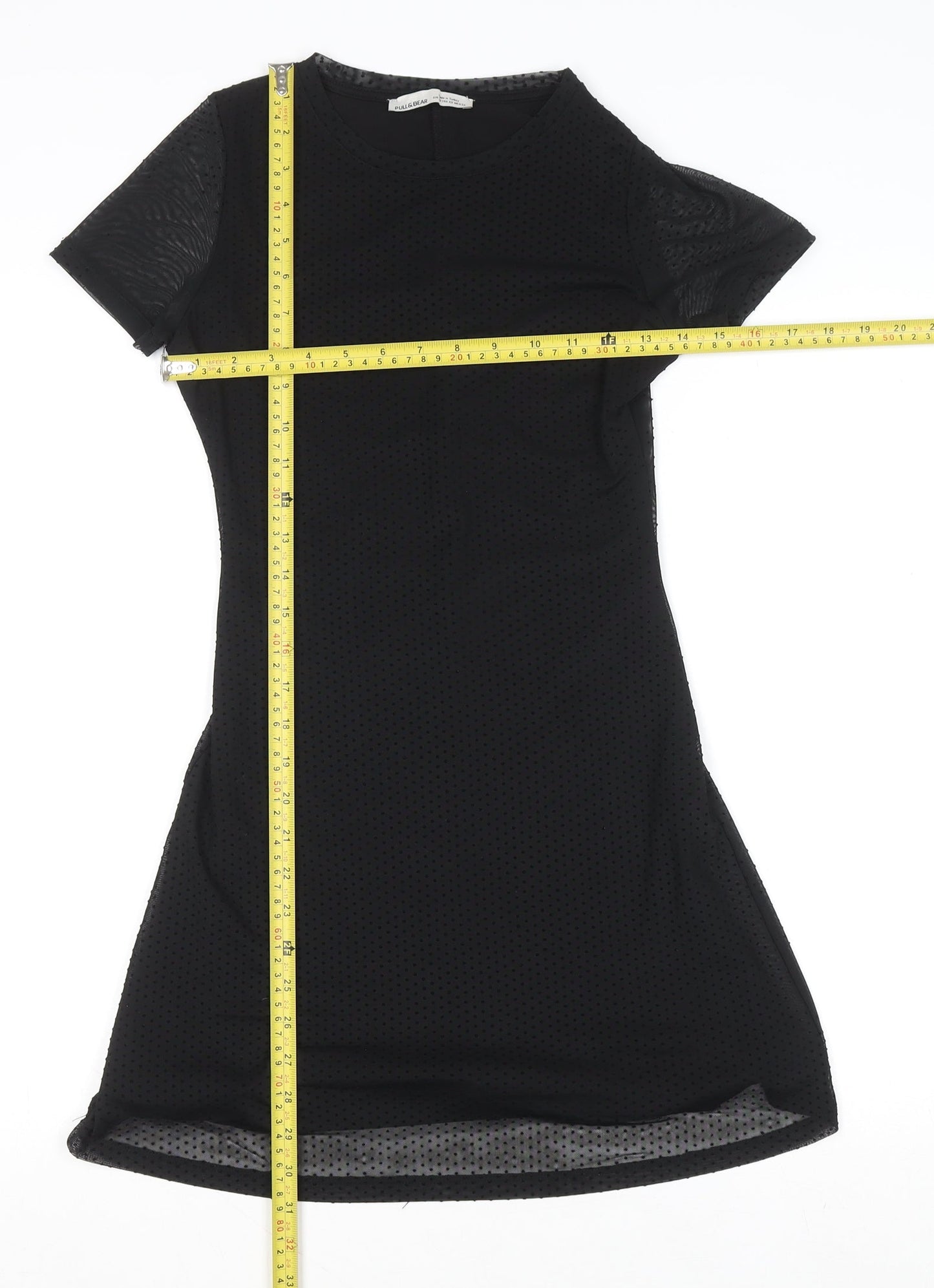 PULL&BEAR Womens Black XS Bodycon Mesh Short Sleeve Dress