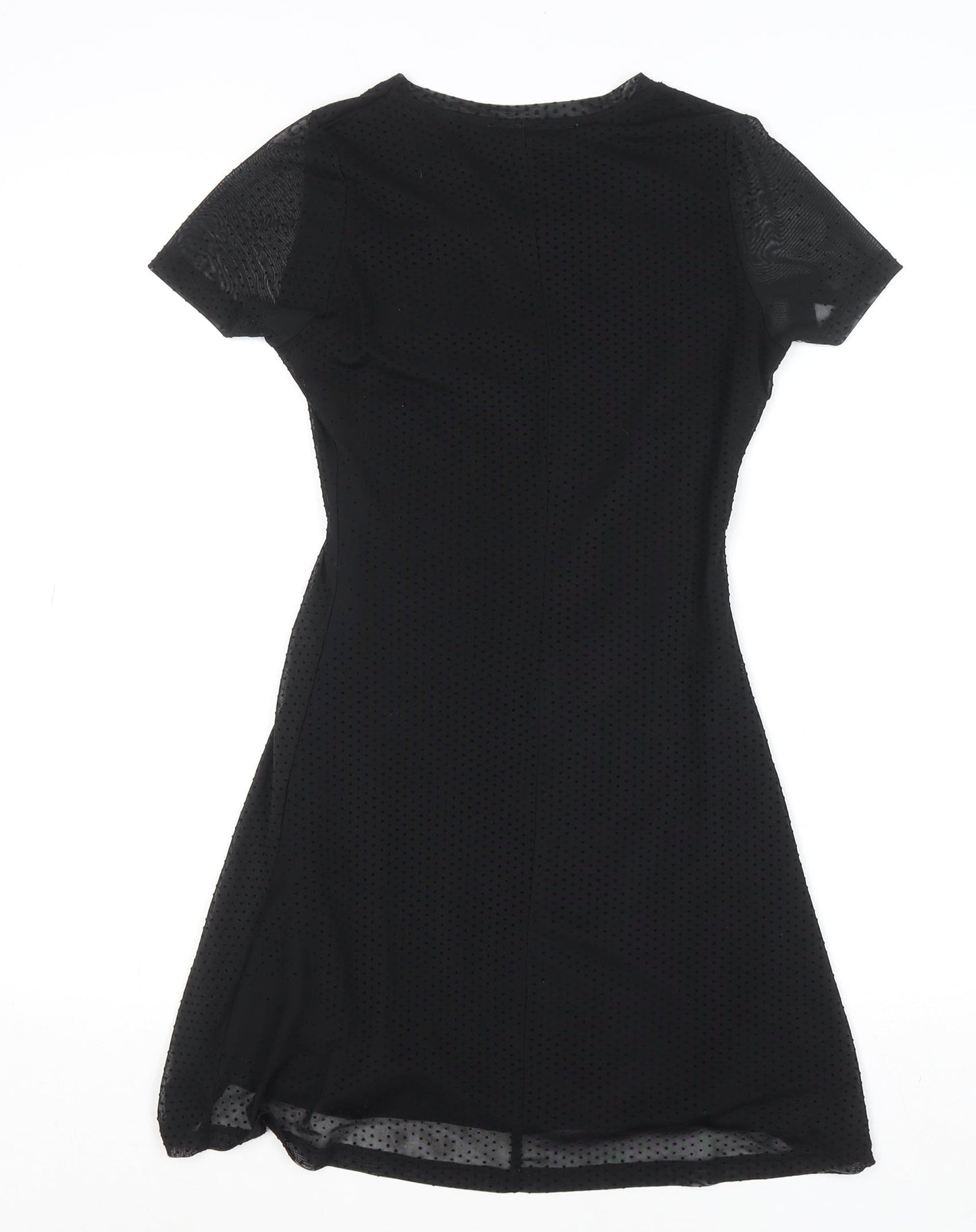 PULL&BEAR Womens Black XS Bodycon Mesh Short Sleeve Dress