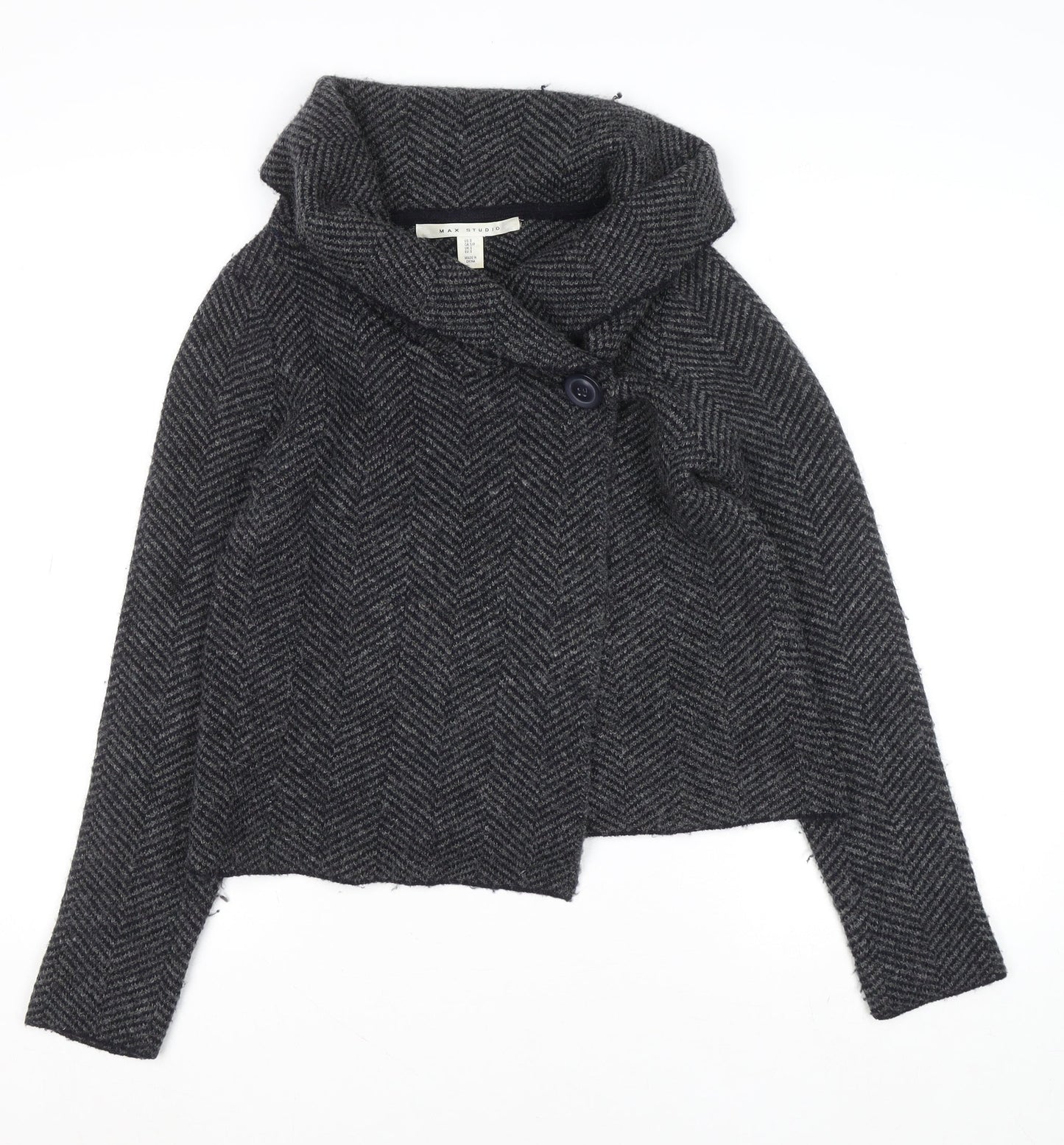 Max Studio Women’s Grey Herringbone Cardigan Small Wool Blend