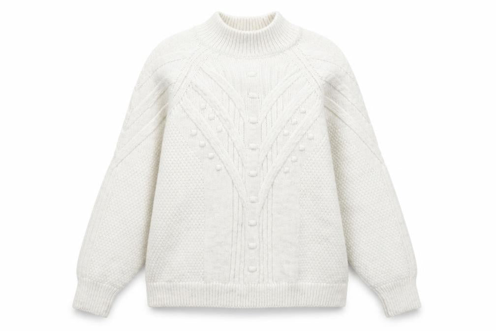 Marks & Spencer Womens Grey Cable Knit Mock Neck Jumper M