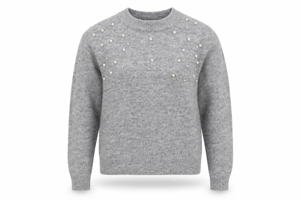 H&M Teens Grey Beaded Crew Neck Long Sleeve Knit Jumper Size 8