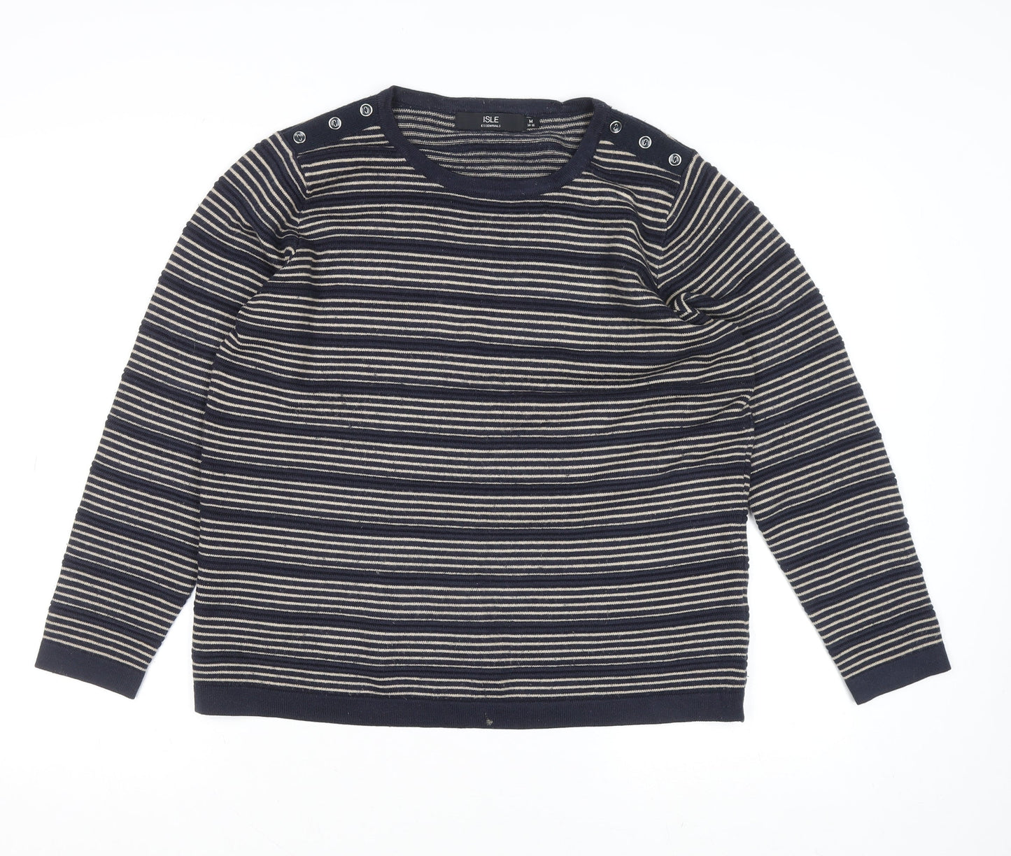 ISLE Womens Blue Striped Button Shoulder Jumper Size M 14-16