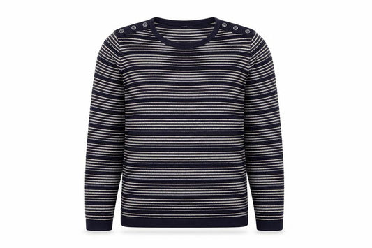 ISLE Womens Blue Striped Button Shoulder Jumper Size M 14-16