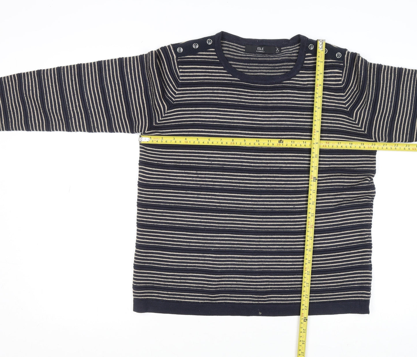 ISLE Womens Blue Striped Button Shoulder Jumper Size M 14-16