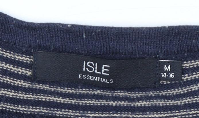 ISLE Womens Blue Striped Button Shoulder Jumper Size M 14-16