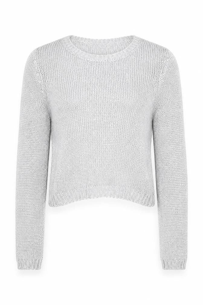 Guess Women's Silver Open-Knit Crew Neck Jumper Size 8