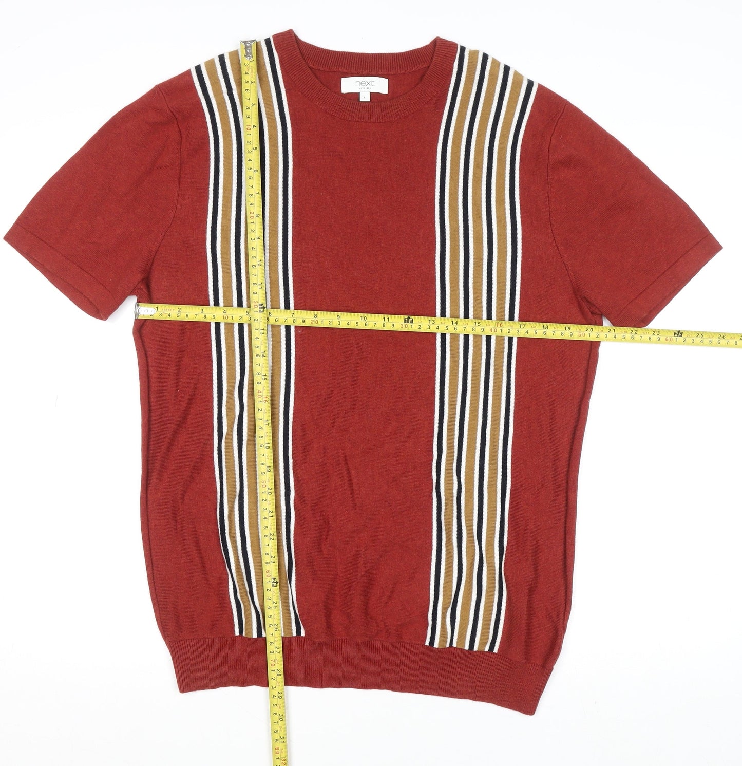 Next Women’s Red Striped Cotton Short Sleeve T-Shirt Size L